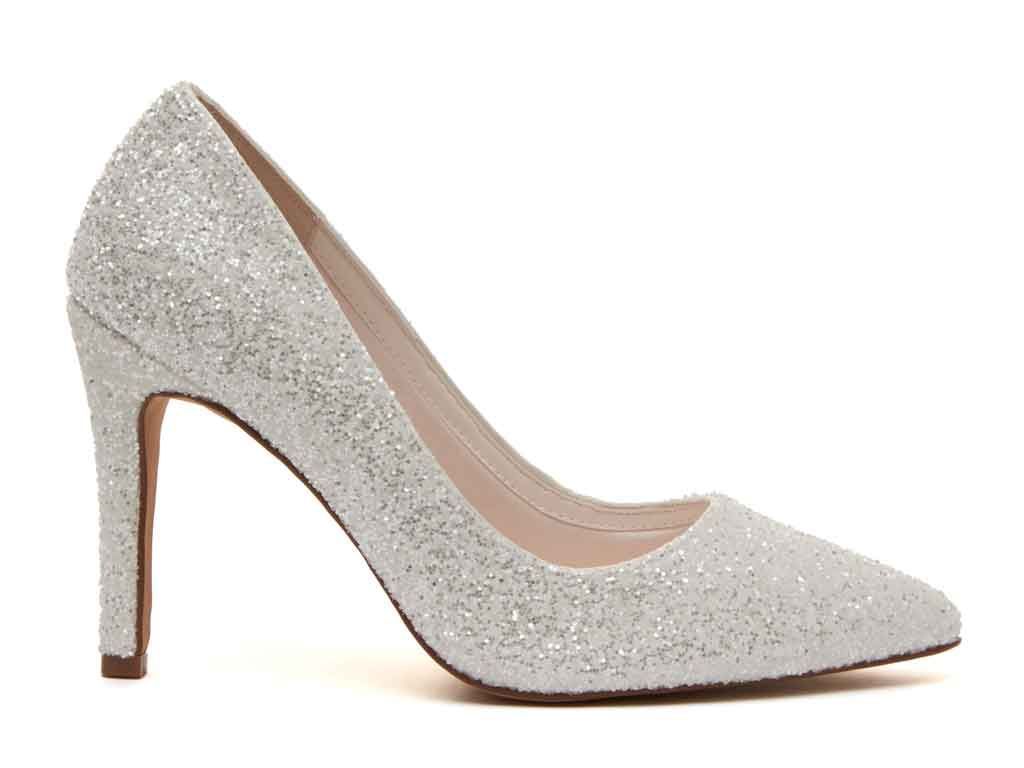Boda Zapatos De Tacon Con Purpurina Glitter Point Toe Kitten Heel