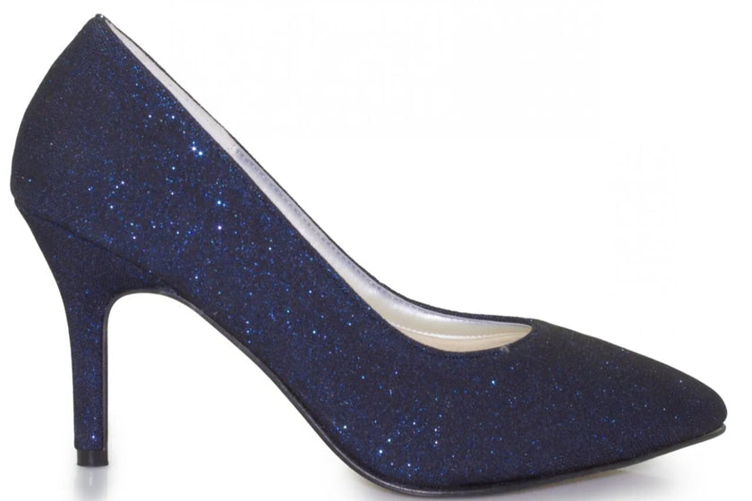Zapatos de fiesta Cristalina Azul Marino con tacón de 8 cm, brillos discretos y plantilla acolchada para máxima elegancia y confort.