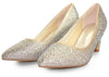 Zapatos de fiesta Marcasita champagne con tacón de 5.5 cm, detalles de strass y plantilla acolchada para máxima elegancia y confort.