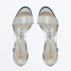 Sandalias de novia Lorelei en satén color marfil o ivory, con plataforma de 1,5 cm, tacón de bloque de 10 cm, decoradas con perlas y cristales swarovskipara un look elegante y sofisticado.