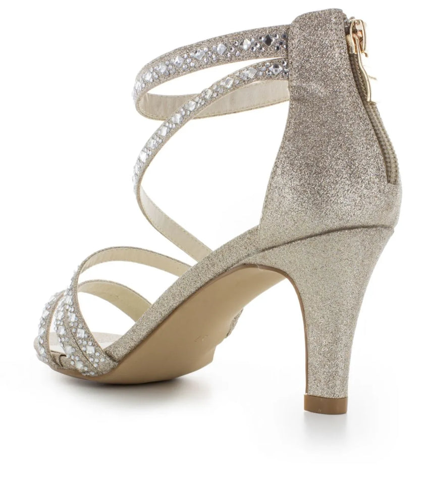 Zapato de fiesta color champagne con glitter y tacón de 6.5 cm