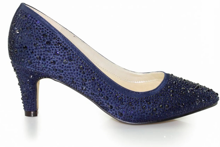 Zapatos de fiesta azul marino con tacón de 5.5 cm, detalles de strass y plantilla acolchada para máxima elegancia y confort.