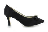 Zapatos de fiesta negros estilo vintage con broche y tacón kitten heel de 4.5 cm