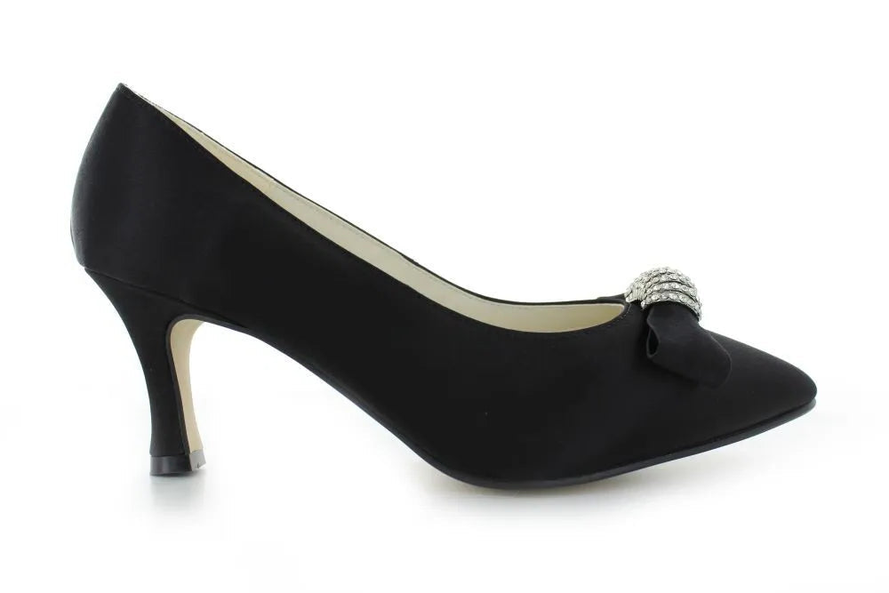 Zapatos de fiesta negros estilo vintage con broche y tacón kitten heel de 4.5 cm