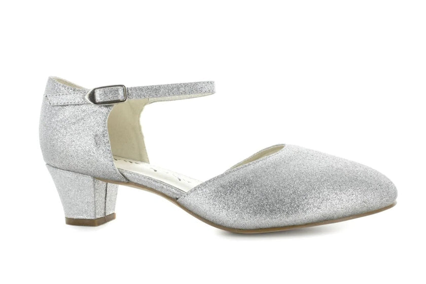 Zapatos de fiesta plateados con tacón de 4.5 cm y brillo elegante para bodas y eventos