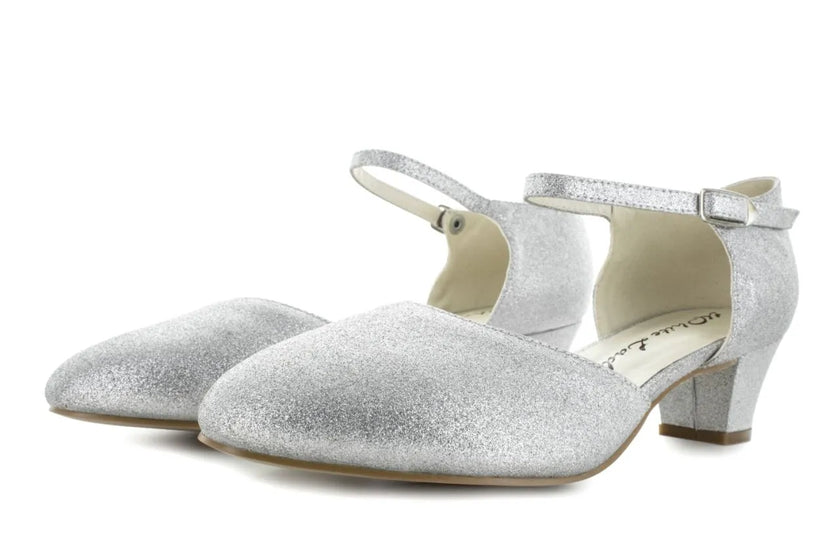 Zapatos de fiesta plateados con tacón de 4.5 cm y brillo elegante para bodas y eventos