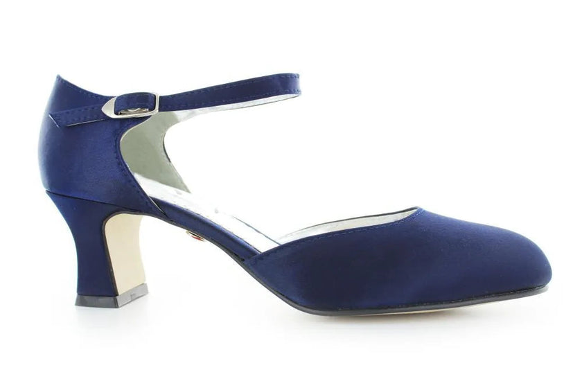 Zapatos de fiesta azul marino estilo D'Orsay con tacón kitten heel de 4.5 cm