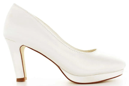 Zapatos de novia Sugilita en color Ivory con plataforma, tacón ancho de 8 cm y plantilla acolchada, ideales para bodas y eventos elegantes.