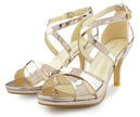 Zapatos de fiesta Flogopita Dorado con tacón de 8 cm, efecto espejo y diseño sofisticado, perfectos para bodas y eventos elegantes.