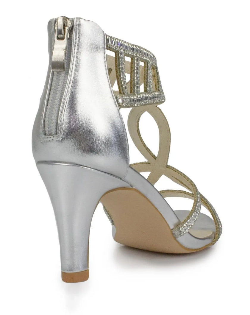 Zapato de fiesta plateadas con cristales y tacón de 6.5 cm, perfectas para bodas y eventos formales